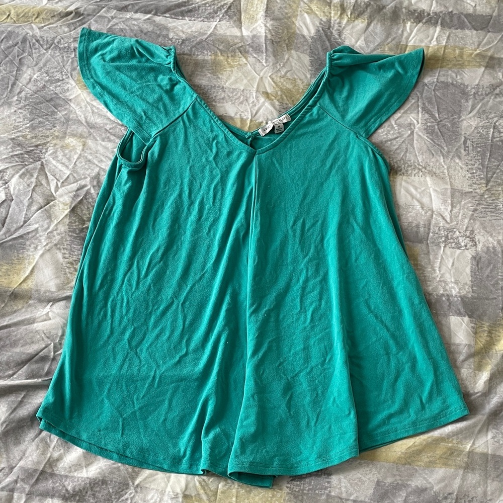 Elegant Teal Flutter Sleeve Blouse